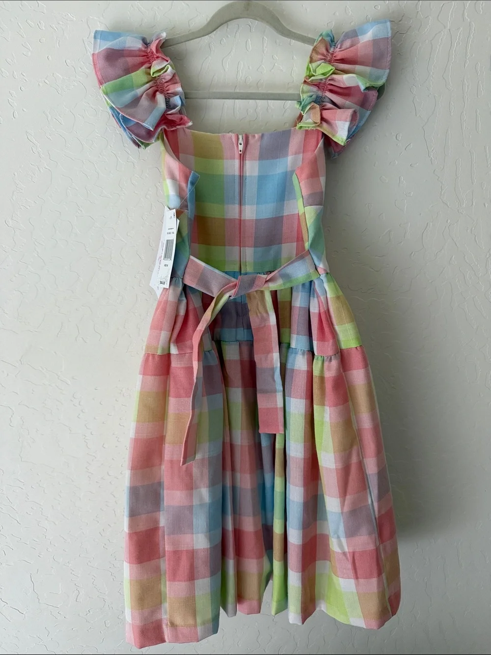 🩵 Bonnie Jean Pastel Plaid Ruffle Strap Dress - Size 6x